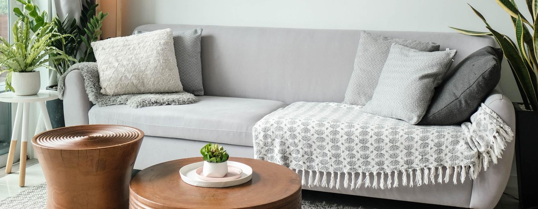 a living room with a couch and a coffee table